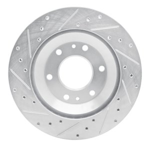 Buick Rainier Brake Rotor (1) - Front Right - R1 Concepts - Drilled & Slotted - Silver - `02-`05